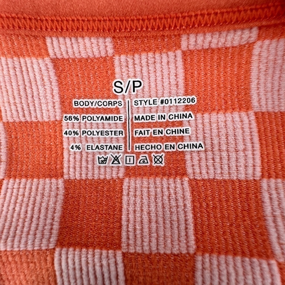 Orange Checkered Crop V-Neck Tank Top Size Small Women’s - Picture 2 of 4